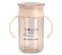 Suavinex, Vaso Aprendizaje Bebé, Vaso 360 con Sistema Antiderrame y Antigoteo, Magic Cup con Asas y Tapa, Apto Lavavajillas y Microondas, 340 ml, Taza Entrenamiento Bebés +12 Meses, Wonderland Rosa