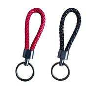 Suaywo 2 Piezas Llavero de Cuero PU Trenzado Hecho a Mano - Hebilla de Aleación para Coche - Para Hombres y Mujeres (Rojos y Negros)