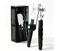 suaywo Abrelatas profesional y abrelatas de seguridad de acero inoxidable, corte liso, abridor de tapa, mango grande, mango ergonómico, antideslizante, apto para artrosis, abrebotellas multifuncional