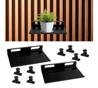 suaywo Black Acoustic Panel Shelf Accessories, 2 Pack No Drilling Acoustic Panel Mounted Shelves with 8 Screws, 15 x 9 cm Multipurpose Wall Shelf for Plants, Flowers and Decorative Items