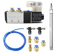 Suaywo Electroválvula neumática eléctrica de 5 vías con 2 posiciones CE y cilindro de aire fino de doble efecto, manguera neumática de poliuretano azul