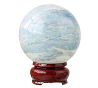 Sub-Blue Pattern Ball with Wooden Stand,Fengshui Gemstone Ball Polishing Ornaments,Quartz Crystal for Decoration,Office Desk Decoration