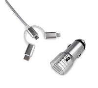 cargador de coche 2 x usb + usb 3 en 1 2.4 a plata