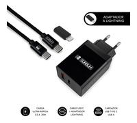 Subblim cargador ultra rapido 2xusb de pared pd25w+qc3.0+cable c to c