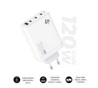 Subblim cargador usb-c gan 120w, 3 puertos usb-c + 1 usb-a, cargador r