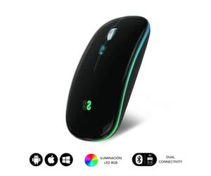 Subblim LED Dual Flat Mouse Ratón Óptico Inalámbrico RGB 1600DPI Negro