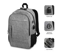 Mochila Subblim Urban Lock para Portátiles hasta 16'/ Puerto USB/ Antirrobo/ Gris