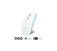 SUBBLIM - Ratón Inalámbrico Bluetooth + RF RGB LED Dual Flat Mouse White