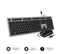 SUBBLIM - Teclado Ergonómico y ratón con cable USB Plano Silencioso Gris/Negro Ergo