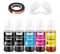 Sublimación 102 104 tinta compatible con Epson ET-2400 ET-2720 ET-2760 ET-2800 ET-2803 ET-2815 ET-2820 ET-2830 Impresoras de inyección de tinta para taza copa camisetas de transferencia de calor (5 P)