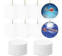 Sublimation Ceramic Ornaments - Bulk White Round Porcelain Ornament Blanks for Heat Press Printing - Personalized Xmas Tree Keepsake Crafts Gift
