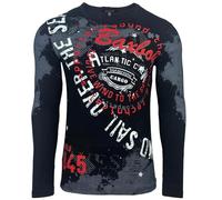 Subliminal - Camiseta de manga larga para hombre, cuello redondo de algodón desgastado, estilo Mordene/vintage, estampado único, corte clásico BX705, Negro , M
