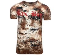 Subliminal Moda Camiseta Hombre Algodón Cuello Redondo Atrapado Manga Corta Desteñida Estilo Mordene/Vintage - Estampado Único - Corte Clásico BX103, marrón claro, S