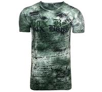 Subliminal Moda Camiseta Hombre Algodón Cuello Redondo Atrapado Manga Corta Desteñida Estilo Mordene/Vintage - Estampado Único - Corte Clásico BX103, verde, L