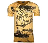 Subliminal Moda Camiseta Hombre Algodón Cuello Redondo Atrapado Mangas Cortas Deslavadas Estilo Mordene/Vintage - Estampado Único - Corte Clásico BX145, marrón claro, S