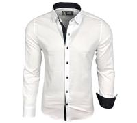 Subliminal Mode - Camisa de hombre, ajuste perfecto, cuello y mangas, bicolor, con puño, manga larga, estilo casual, S500, Blanco, M