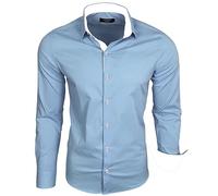 Subliminal Mode - Camisa de hombre, ajuste perfecto, cuello y mangas, bicolor, con puño, manga larga, estilo casual, S500, azul celeste, M