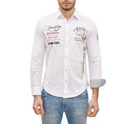 Subliminal Mode - Camisa de hombre bordada, moderna y moderna, cuello Kent, manga larga, diseño a rayas, ajuste estrecho, BX508, Blanco, S