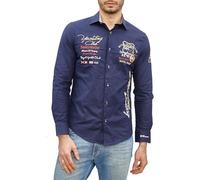 Subliminal Mode - Camisa de hombre bordada, moderna y moderna, cuello Kent, manga larga, diseño a rayas, ajuste estrecho, BX508, azul marino, XXL