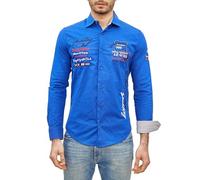 Subliminal Mode Camisa de manga larga a rayas para hombre con bordado | ajuste clásico | cómoda y fácil de lavar | ideal para salidas urbanas e informales BX508 |, Azul real., XXL