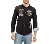 Subliminal Mode Camisa de manga larga a rayas para hombre con bordado | ajuste clásico | cómoda y fácil de lavar | ideal para salidas urbanas e informales BX508 |, Negro , L