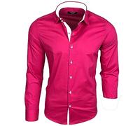 Subliminal Mode - Camisa para hombre, corte ajustado, cuello y manga bicolor con un planchado fácil, mangas largas, casual S500, rosa, XXL
