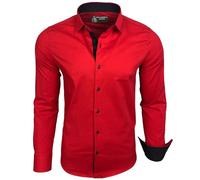 Subliminal Mode - Camisa para hombre de corte ajustado, cuello y manga bicolor con planchado fácil, mangas largas, casual S500, rojo, M