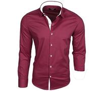 Subliminal Mode - Camisa para hombre de corte ajustado, cuello y manga bicolor con planchado fácil, mangas largas, casual S500, granate, 3XL