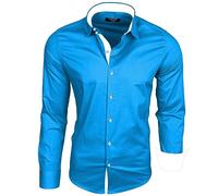 Subliminal Mode - Camisa para hombre de corte ajustado, cuello y manga bicolor con un planchado fácil, mangas largas, casual S500, turquesa, 3XL