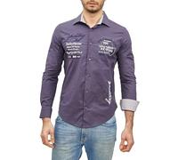 Subliminal Mode Camisa para Hombre de Manga Larga con Bordado | Corte Clásico | Cómoda y de Fácil Cuidado | Ideal para la Ciudad y Salidas Informales BX508 |, gris, XL