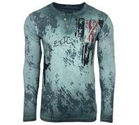 Subliminal Mode Camiseta de hombre de manga larga con cuello redondo abotonado en algodón desgastado estilo moderno/vintage - Estampado único - Corte clásico BX702, L