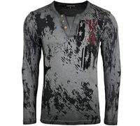 Subliminal Mode Camiseta de hombre de manga larga con cuello redondo abotonado en algodón desgastado estilo moderno/vintage - Estampado único - Corte clásico BX702, gris oscuro, XXL