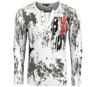 Subliminal Mode Camiseta de hombre de manga larga con cuello redondo abotonado en algodón desgastado estilo moderno/vintage - Estampado único - Corte clásico BX702, blanco, XXL