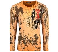 Subliminal Mode Camiseta de hombre de manga larga con cuello redondo abotonado en algodón desgastado estilo moderno/vintage - Estampado único - Corte clásico BX702, naranja, XL