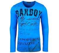 Subliminal Mode Camiseta de manga larga para hombre con cuello redondo abotonado en algodón desgastado estilo Mordene/Vintage - Imprimé único - Corte clásico BX704, azul, L