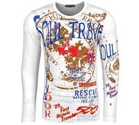 Subliminal Mode Camiseta de manga larga para hombre con cuello redondo abotonado en algodón desgastado estilo Mordene/Vintage - Imprimé único - Corte clásico BX704, blanco, XXL