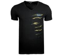 Subliminal Mode Destroy - Camiseta de manga corta para hombre con cuello en V, diseño vintage y roto BX053, tallas S a XXL, ideal como regalo para Navidad, San Valentín, Negro , S