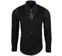 Subliminal Mode - Planchado fácil Chaleco + Camisa + corbata para hombre Cuello liso Manga Larga Corte Slim Business, Idea de regalo RN22, Negro , M