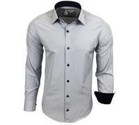 Subliminal Mode RN44 - Camisa, de planchado fácil, para hombre, cuello bicolor liso, manga larga, ceñida, para negocios, para regalo, Navidad y San Valentín, Gris Light, XL