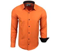 Subliminal Mode RN44 - Camisa, de planchado fácil, para hombre, cuello bicolor liso, manga larga, ceñida, para negocios, para regalo, Navidad y San Valentín, naranja, XL