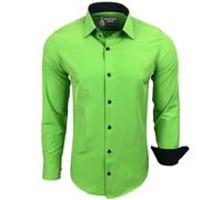 Subliminal Mode RN44 - Camisa, de planchado fácil, para hombre, cuello bicolor liso, manga larga, ceñida, para negocios, para regalo, Navidad y San Valentín, verde, XL