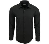 Subliminal Mode RN44 - Camisa, de planchado fácil, para hombre, cuello bicolor liso, manga larga, ceñida, para negocios, para regalo, Navidad y San Valentín, Negro liso., S
