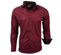 Subliminal Mode RN44 - Camisa, de planchado fácil, para hombre, cuello bicolor liso, manga larga, ceñida, para negocios, para regalo, Navidad y San Valentín, granate, L