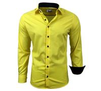 Subliminal Mode RN44 - Camisa, de planchado fácil, para hombre, cuello bicolor liso, manga larga, ceñida, para negocios, para regalo, Navidad y San Valentín, amarillo, XXXXXL