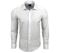 Subliminal Mode RN44 - Camisa, de planchado fácil, para hombre, cuello bicolor liso, manga larga, ceñida, para negocios, para regalo, Navidad y San Valentín, Blanco liso, XXL