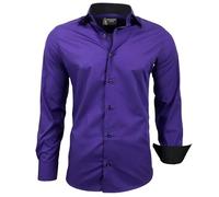 Subliminal Mode RN44 - Camisa, de planchado fácil, para hombre, cuello bicolor liso, manga larga, ceñida, para negocios, para regalo, Navidad y San Valentín, morado, XXL