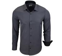 Subliminal Mode RN44 - Camisa para hombre, planchado fácil, cuello bicolor liso, manga larga, corte ceñido, formal, regalo de Navidad o San Valentín, antracita, XL