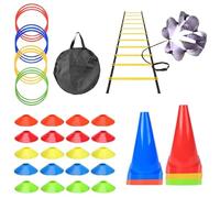 SUBLXPoten Agility Ladder Kit de Entrenamiento Agilidad y Velocidad al Aire Libre, Equipo fútbol, Escalera, Discos con Logotipo, Paraguas Resistencia, Cubo, aro for Saltar(Set D)