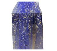 SUBLXPoten Camino Mesa de Gasa Camino de Mesa 10/13 pies, Gasa Transparente, estopilla Tul, lámina metálica Brillante, decoración Fiesta Dorada, Centro(Blue Gold,70x300cm)