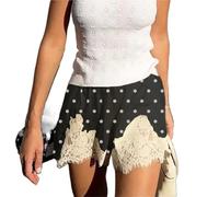 SUBLXPoten Pantalones Cortos De SatéN con Ribete De Encaje Vintage Satin Silk Lace Patchwork Shorts Polka Dot Print Sleep Silky Women Pajamas(Color3,S)
